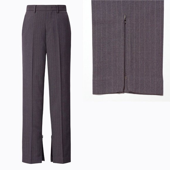 Jil Sander /Uniqlo Wool Blend Split Hem Slim Fit Striped Pants in Gray SZ 0 BNWT - Picture 1 of 14